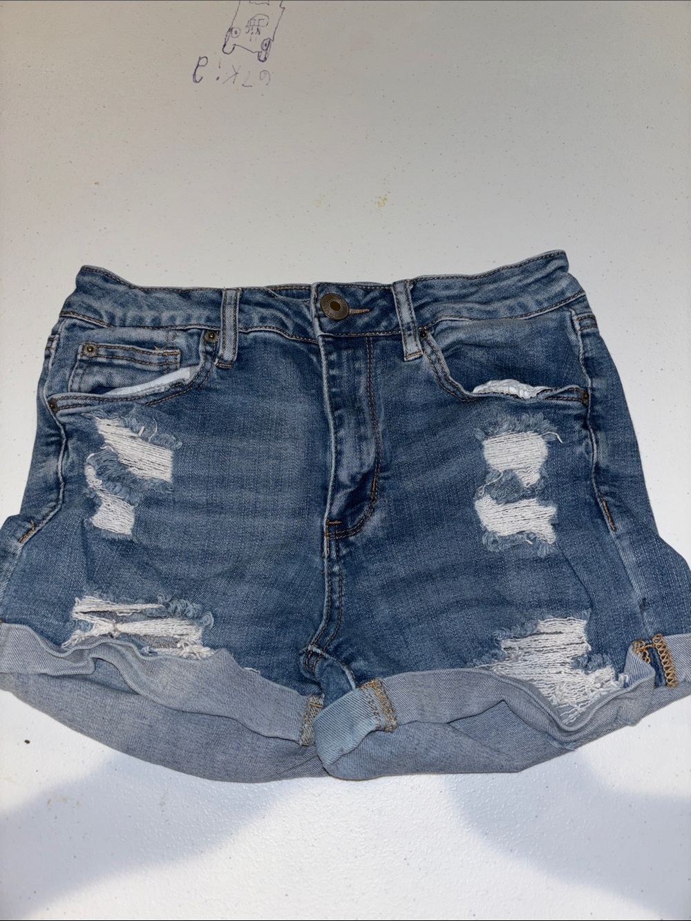 Rue21 Distressed Rolled Cuff Denim Shorts - Blue